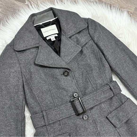 Banana Republic Grey Belted Wool Blend Pea Coat - Picture 3 of 14